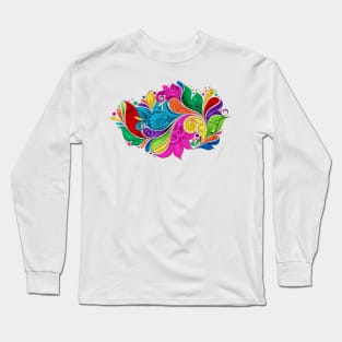 Paisley Garden Indian Style Print on White Long Sleeve T-Shirt